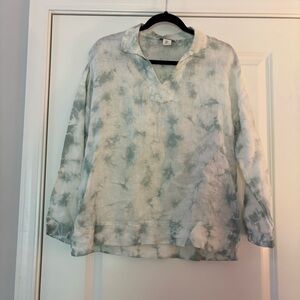 Rachel Zoe Women’s White Tie-Dye Linen Long Sleeve Pull Over Blouse